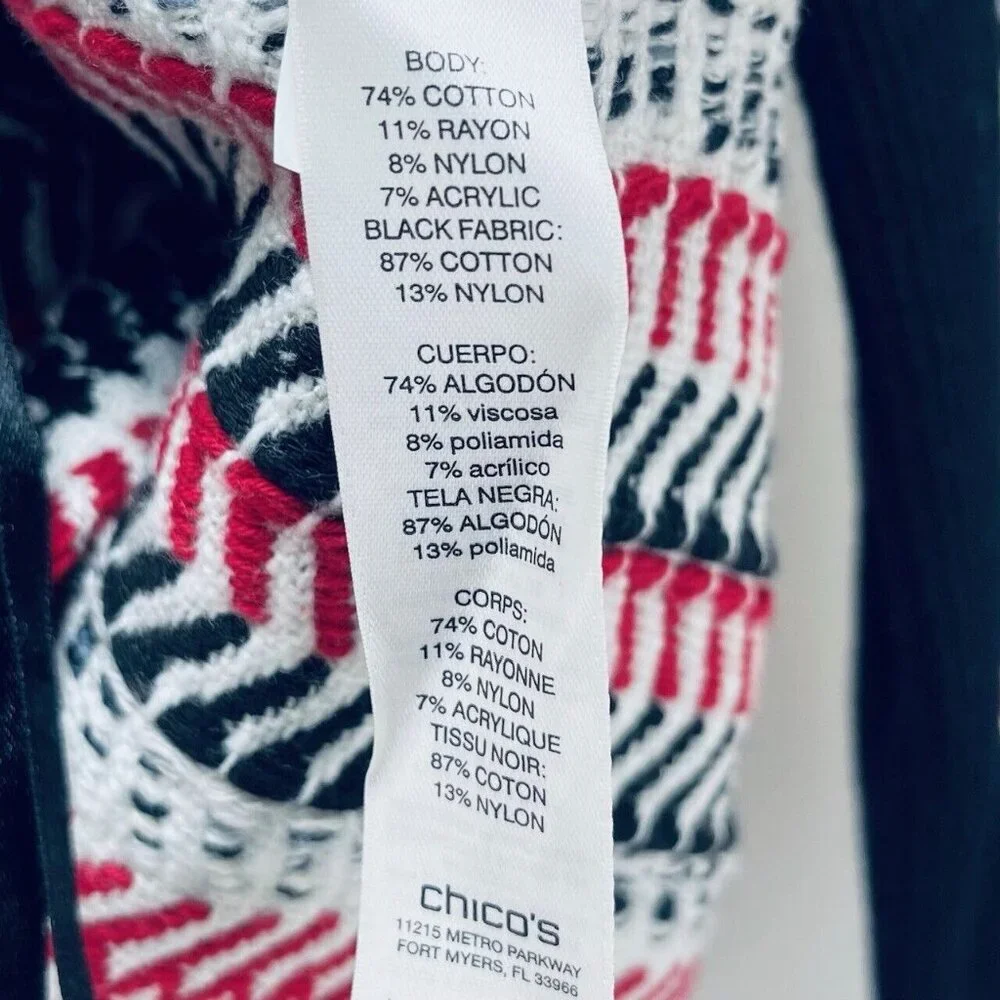 Chico’s Sweater Moto Jacket Size 1 Women’s Red White Black Pullover New - Picture 10 of 16